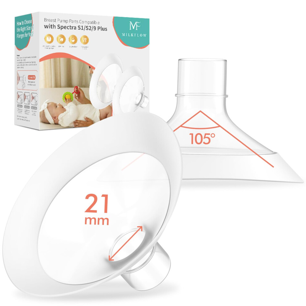 2Pcs 21Mm Breast Flanges For Medela Breast Pump, 105? Wide Angle Soft Flex Rim, Compatible With Pump In Style, Symphony, Freestyle, Sonata, Maxflow, Milkflow