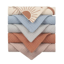5 Pack Luxury Muslin Squares | Cute Small Baby Burp Cloths (Blue)
