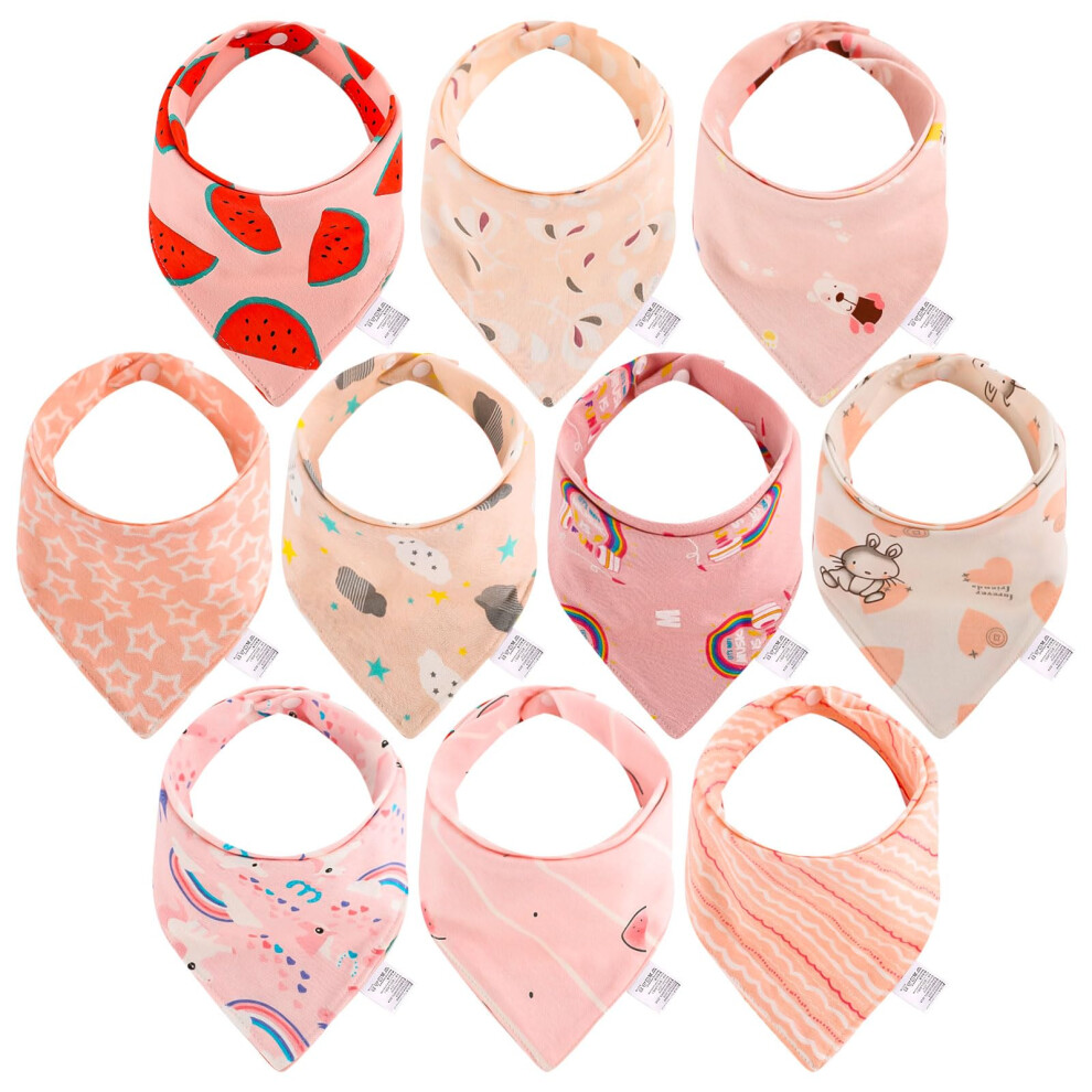 Lanjue Baby Bandana Dribble Bibs, 10-Pack Cotton Baby Feeding Bibs Super Absorbent Drooling Bibs With Adjustable Snaps For Teething And Drooling