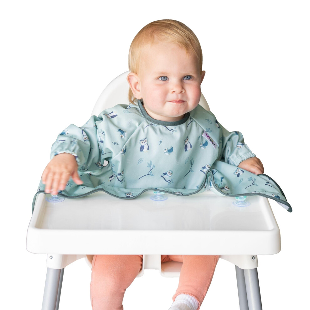 Cover & Catch Weaning Bib With Sleeves. Attaches To Highchairs With Suction For Mess Proof Baby Feeding. Waterproof Long Sleeved Bibs. Tidy Tot