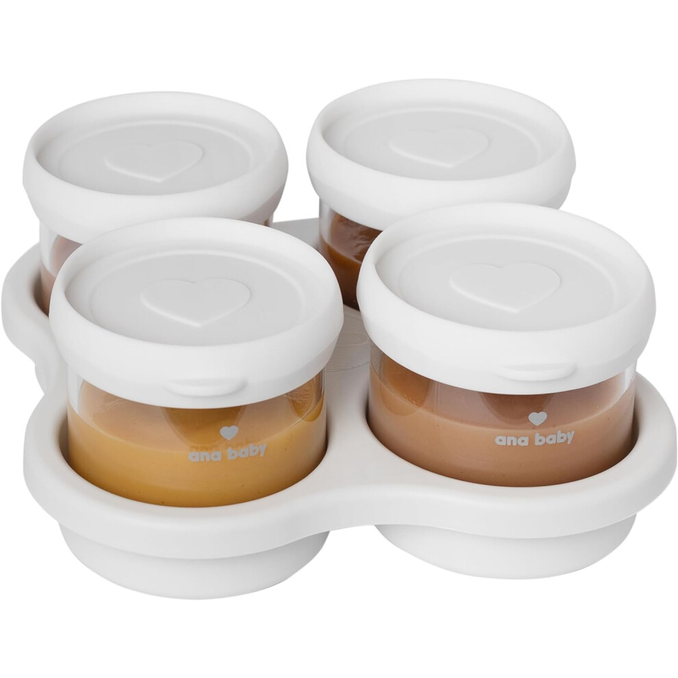 Premium Glass Food Airtight Containers With Silicone Lids For Weaning, Pack Of Four, 120Ml, Dishwasher, Freezer, And Oven Safe Ana Baby