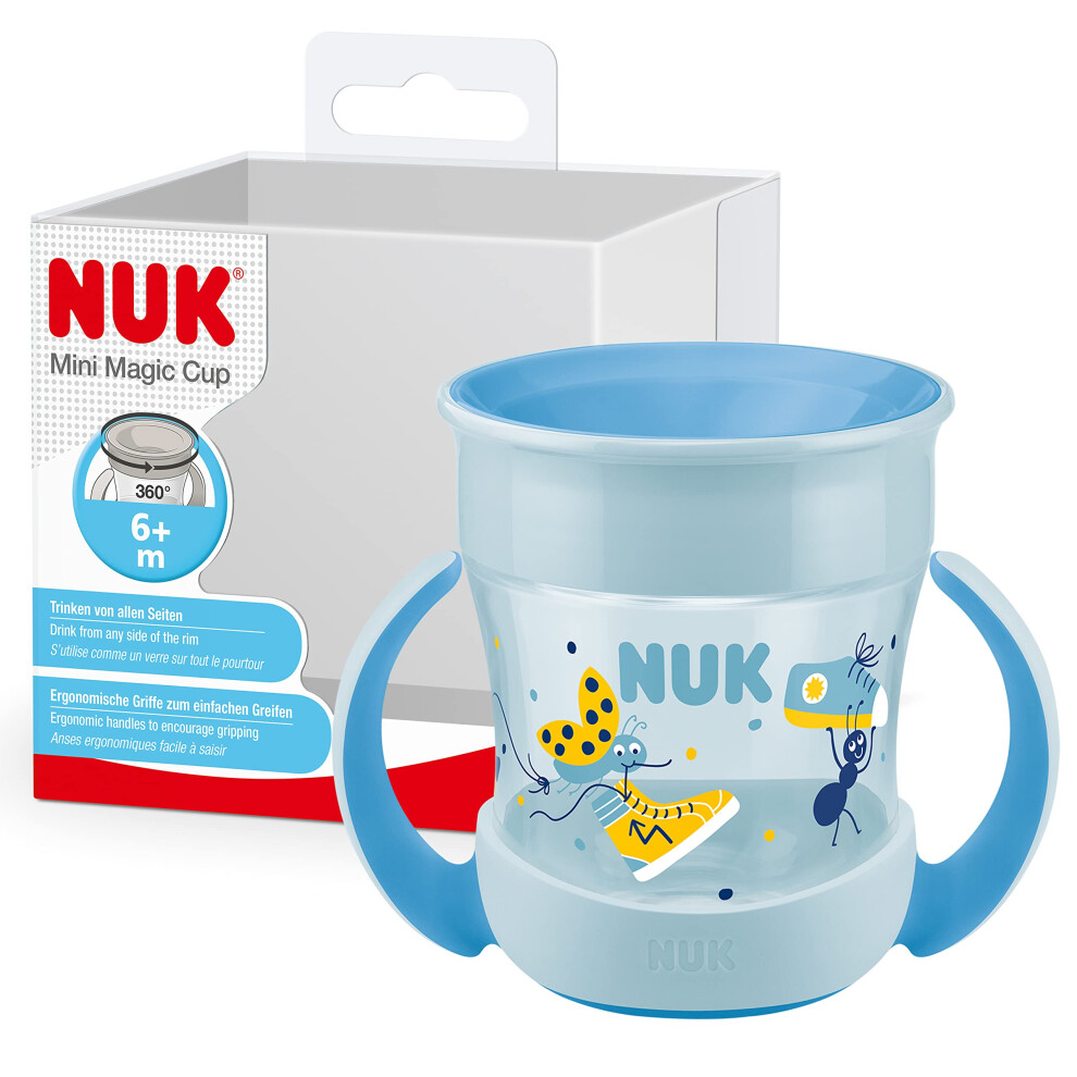 Nuk Mini Magic Cup Sippy Cup | 360? Anti-Spill Rim | 6+ Months | Easy Grip Handles | Bpa-Free | 160 Ml | Blue Ladybird