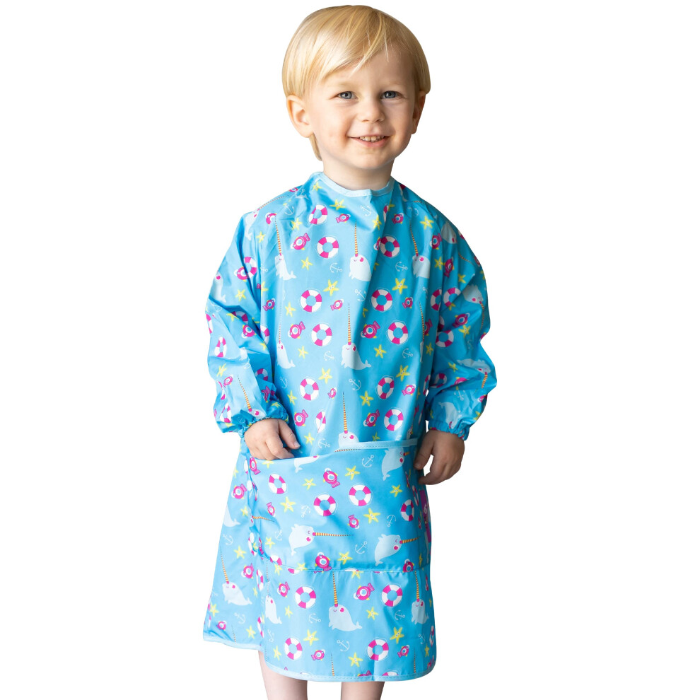 Tidy Tot? Baby Weaning Bib With Sleeves. Extra Long Apron With Crumb Pocket For Toddlers & Babies 6-48 Months. Mess Proof Blw. Waterproof. Travel Bag Tidy Tot