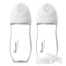 Natural Glass Baby Bottle, Baby Bottles Set with Medium Flow Teat (M), 3+ Months, 240 ml, Wide-Neck, BPA Free, Pack of 2 - White