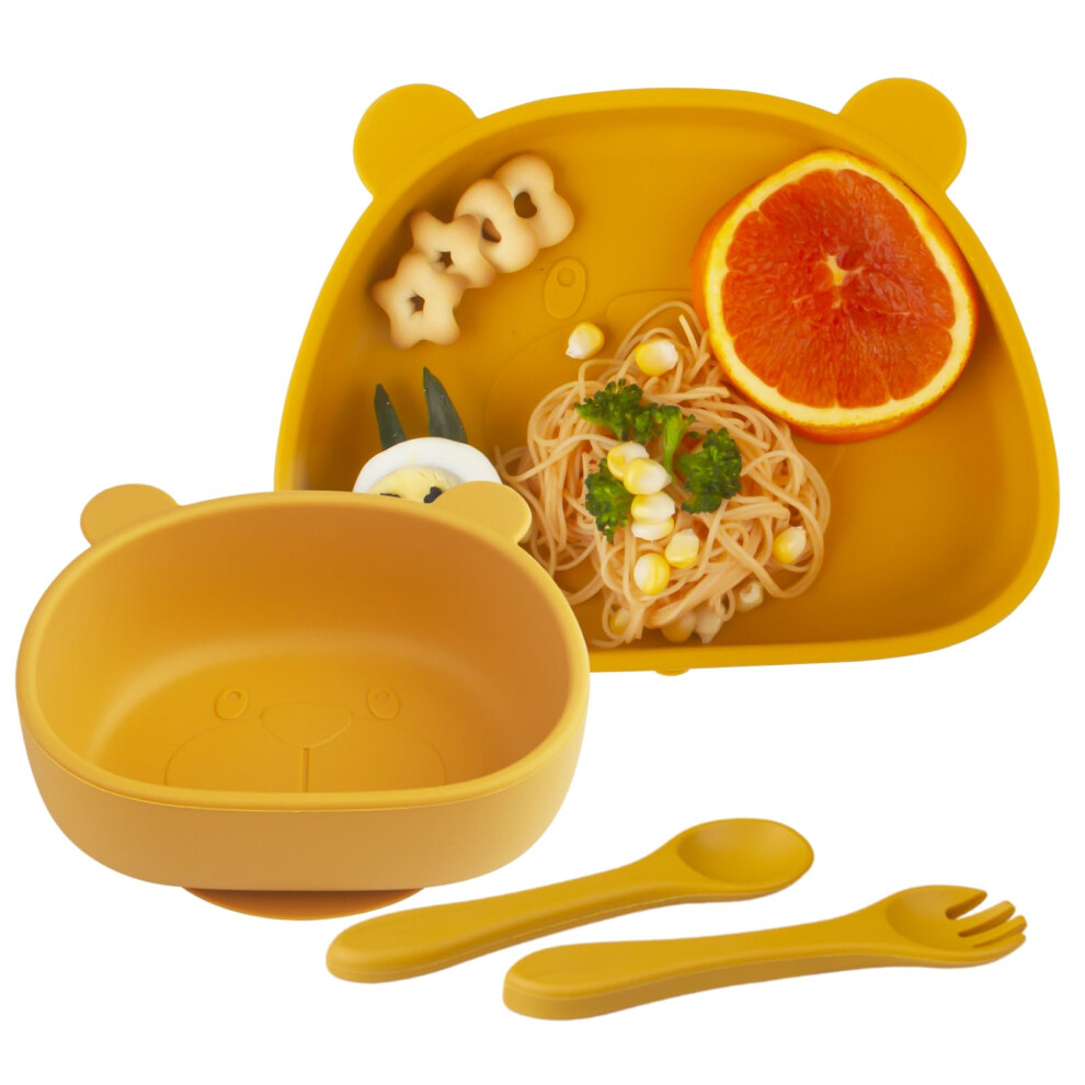 Suction Baby Plate And Bowl Set With Fork Spoon, Silicone Baby Led Weaning Supplies For Toddler Self Feeding, Bpa Free Dishwasher And Microwave Safe Nohlerlife