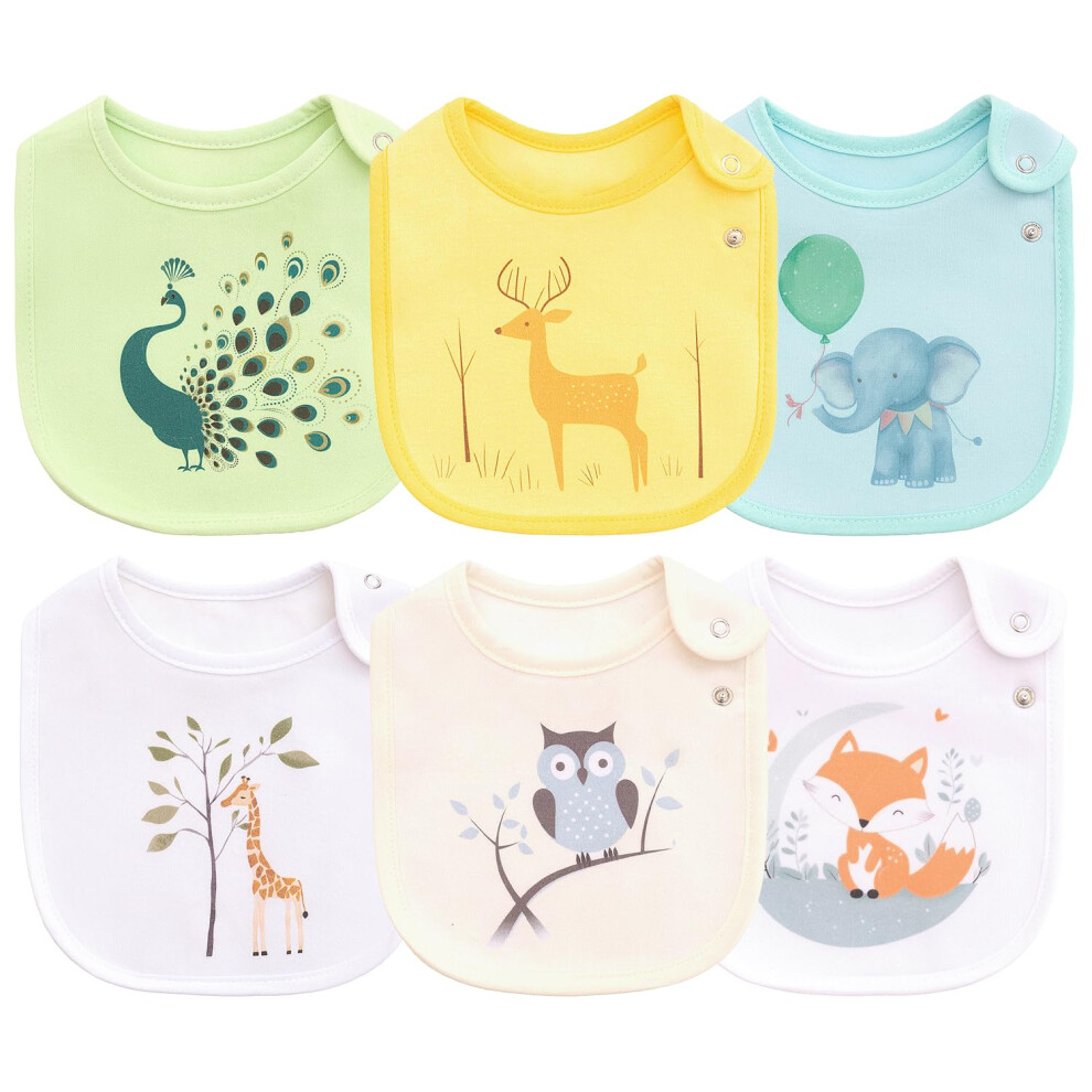 Maiwamita 6 Pack Waterproof Cotton Baby Bibs For Girls Boys For Drooling Eating With Snaps (Multi5)