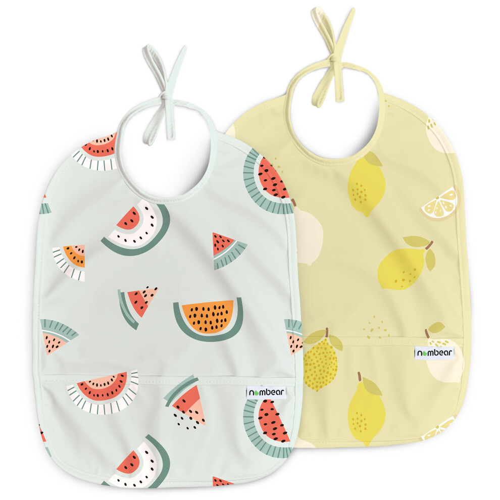 Easy Wipe Clean Sleeveless Baby Bibs 6-12 Months For Baby Led Weaning - Waterproof Feeding Bibs 12-18 Months,Toddler Food Apron, 2-Pack, Nombear