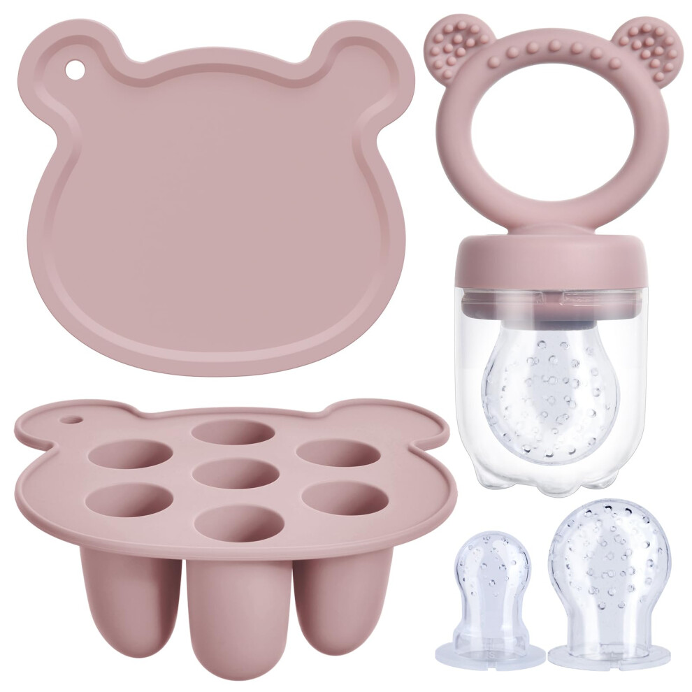 Fruit Food Feeder Set, Silicone Fruit Feeder Pacifier & Breastmilk Popsicle Food Freezer Trays, Food Storage Containers Feeder For Safe (Pink) Pink Aolso