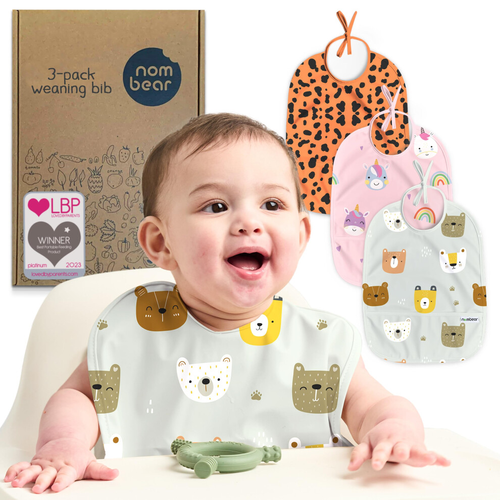 Easy Wipe Clean Sleeveless Baby Bibs 6-12 Months For Baby Led Weaning - Waterproof Feeding Bibs 12-18 Months,Toddler Food Apron, Baby Apron, Nombear