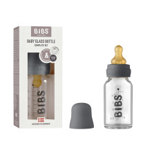 BIBS Baby Glass Bottle. Anti-Colic. Round Natural Rubber Latex Teat. Supports Natural Breastfeeding, 110 ml, Iron