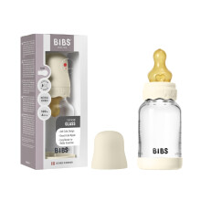 BIBS Boheme Baby Glass Bottle 4 oz /120 ml. Anti-Colic. Round Natural Rubber Latex Nipple. Supports Natural Breastfeeding - Ivory