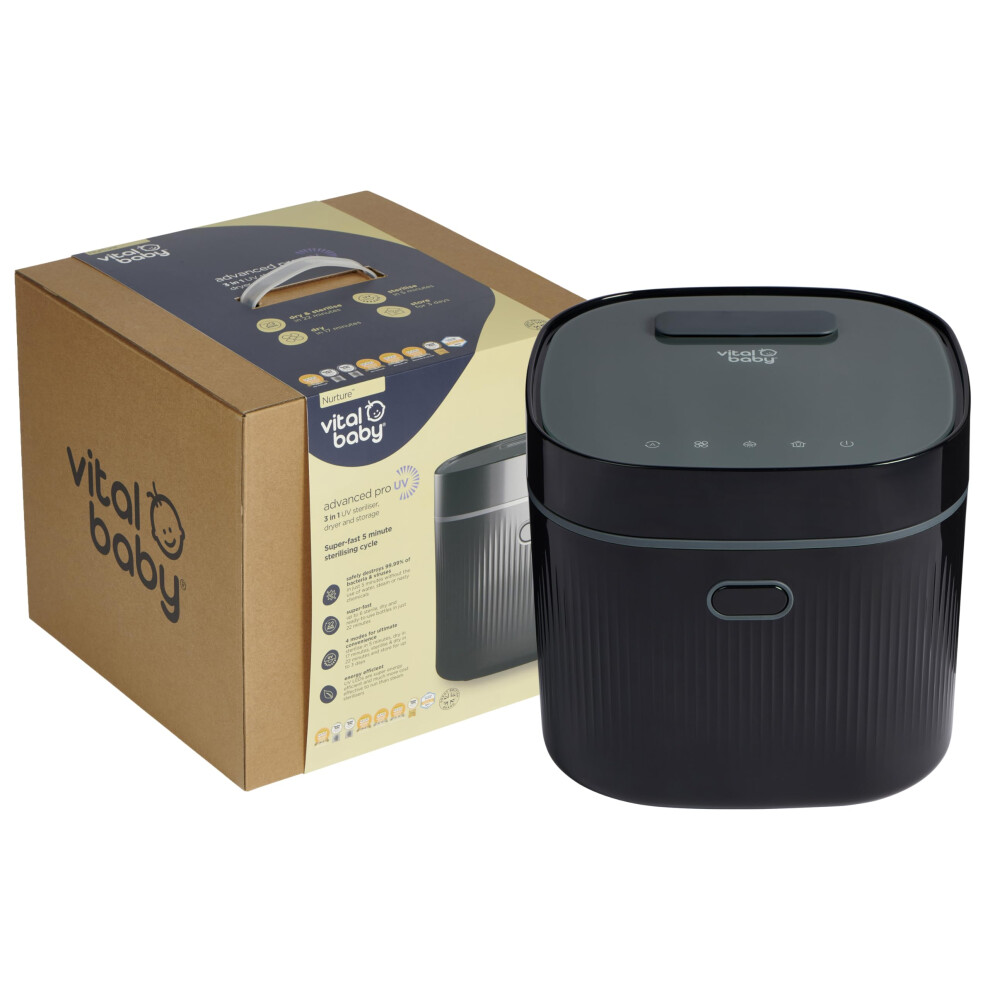Uv Steriliser For Baby Bottles & Accessories ? Kills 99.99% Of Germs In 5 Mins, Sterilises, Dries & Stores, No Water, Steam Or Chemicals ? Onyx/Black Vital Baby