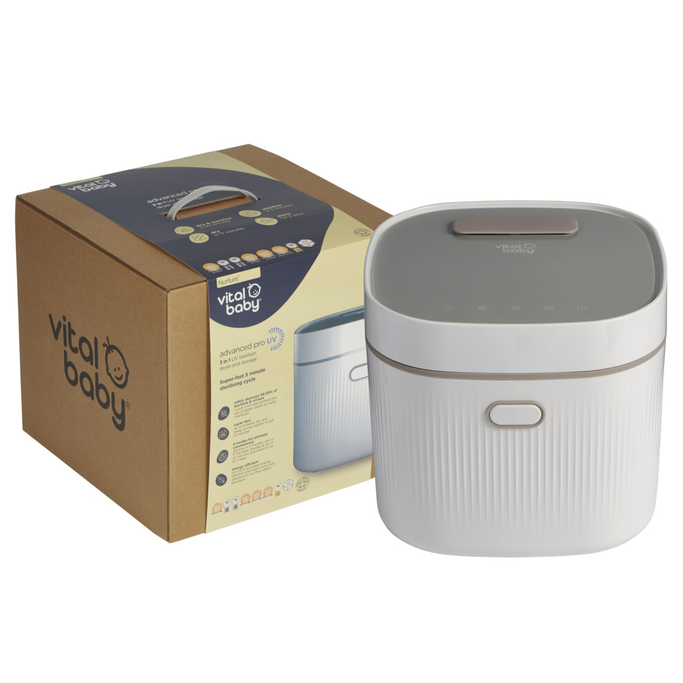 Uv Steriliser For Baby Bottles & Accessories ? Kills 99.99% Of Germs In 5 Mins, Sterilises, Dries & Stores, No Water, Steam Or Chemicals ? White Vital Baby