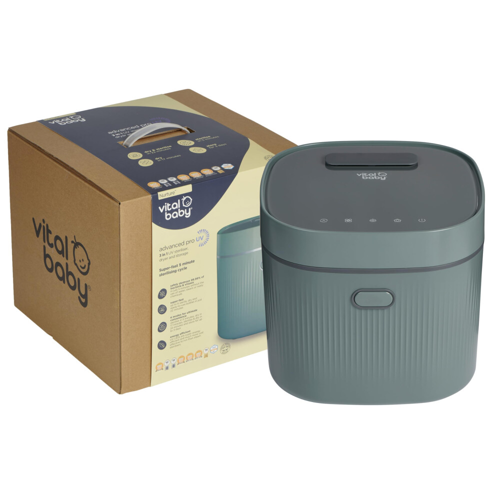Uv Steriliser For Baby Bottles & Accessories ? Kills 99.99% Of Germs In 5 Mins, Sterilises, Dries & Stores, No Water, Steam Or Chemicals ? Green Vital Baby