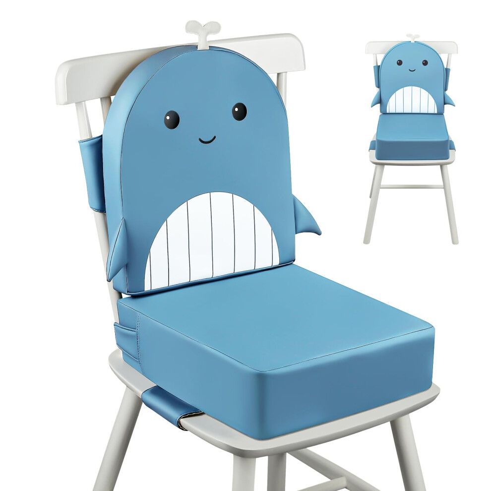 Toddler Booster Seat For Dining Chair, 10Cm Pu Waterproof Kids Booster Seat With Backrest, Non-Slip Bottom And Adjustable Safety Belt, 2 Pcs Wooshwa