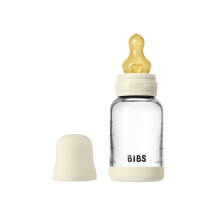 BIBS Baby Glass Bottle. 120ml. Anti-Colic. Vented Round Natural Rubber Latex Teat. Supports Natural Breastfeeding, Slow Flow, Complete Set - 120 ml,