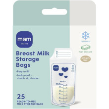 MAM Breast Milk Storage Bags | Pack of 25 | Leak-Proof and Pre-Sterilised Breast Milk Storage Solution | Space Saving Design | Easy to Pour and Store