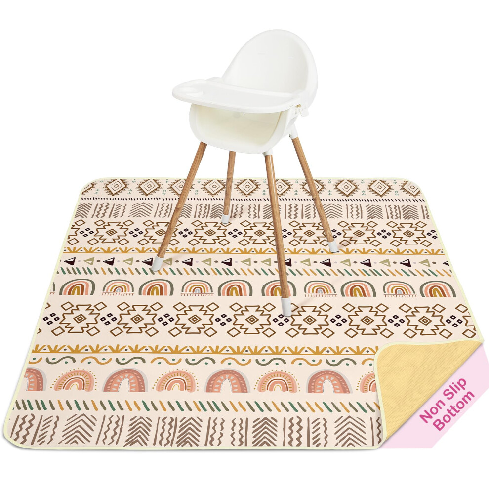 Unicorn Castle High Chair Splash Floor Mat, Waterproof Washable Slip Splash Mat For Under High Chair Food Catcher,Brown Geometry,107X117cm