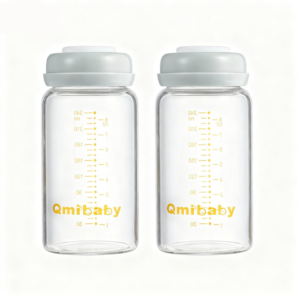 Qmibaby Glass Breast Milk Storage Bottles 240Ml 8Oz Grey Bpa-Free Leak-Proof Natural Baby Bottle For Breastmilk Storage Wide Neck Bottles With Screw