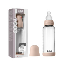 BIBS Baby Glass Bottle. 240ml. Anti-Colic. Vented Round Silicone Teat. Supports Natural Breastfeeding, Medium Flow, Complete Set - 240 ml, Blush
