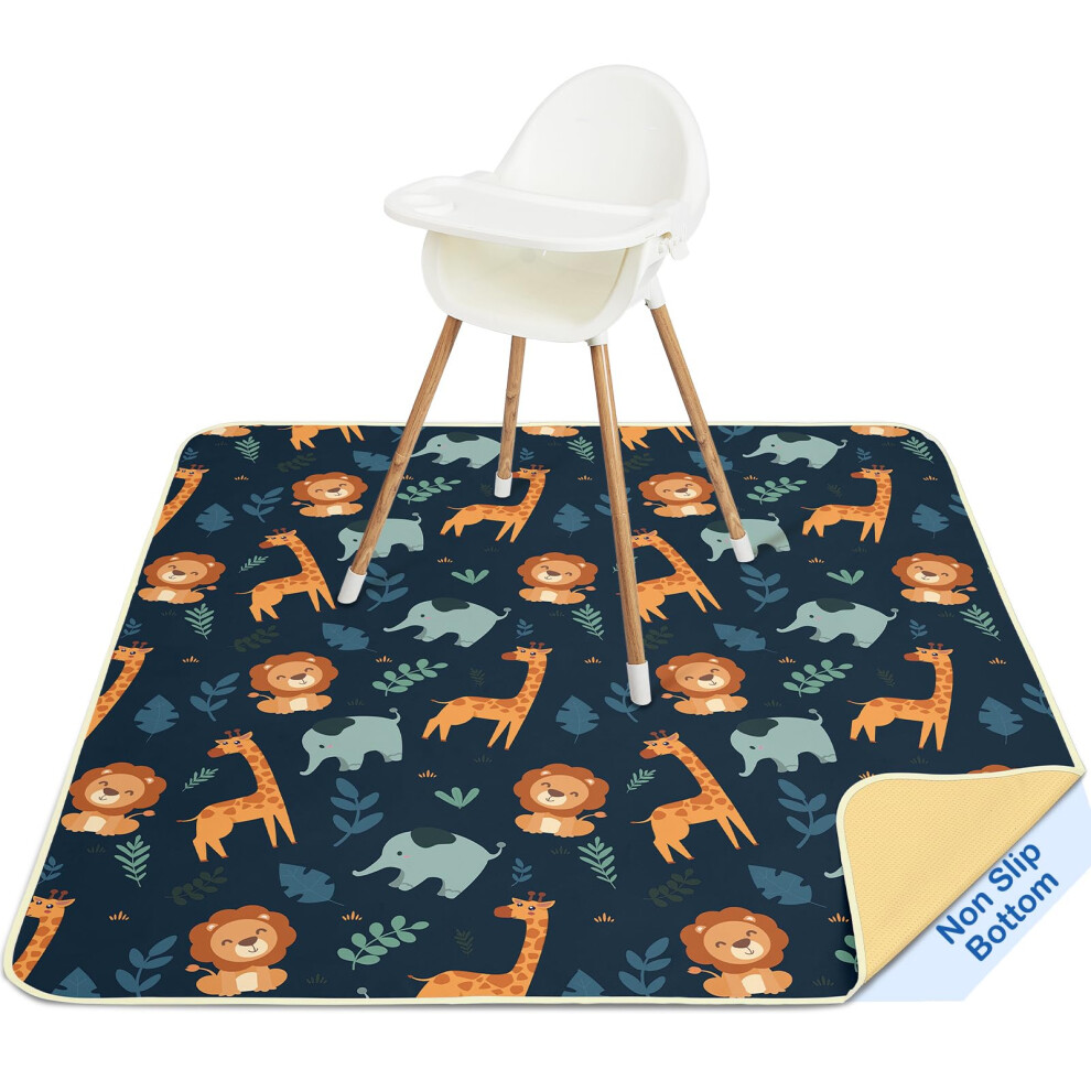Unicorn Castle High Chair Splash Floor Mat, Waterproof Washable Slip Splash Mat For Under High Chair Food Catcher,Dark Blue Giraffe,107X117cm