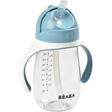 BEABA, Biberon/Tasse d'apprentissage 2 en 1, Tasse Paille Enfant, 100% étanche, Anti-fuite, 300 ml - windy blue