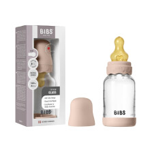 BIBS Boheme Baby Glass Bottle 4 oz /120 ml. Anti-Colic. Round Natural Rubber Latex Nipple. Supports Natural Breastfeeding - Blush