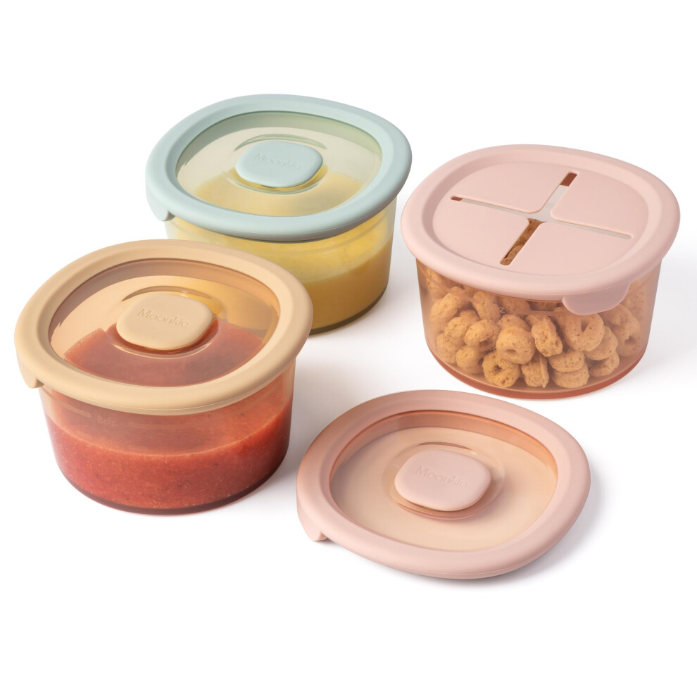Silicone Baby Food Storage Containers | 240 Ml Baby Food Jars With Airtight Lids And A Snack Lid | Snack Containers For Toddler | Bpa Free | Moonkie