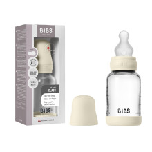 BIBS Baby Glass Bottle. 120ml. Anti-Colic. Vented Round Silicone Teat. Supports Natural Breastfeeding, Slow Flow, Complete Set - 120 ml, Ivory