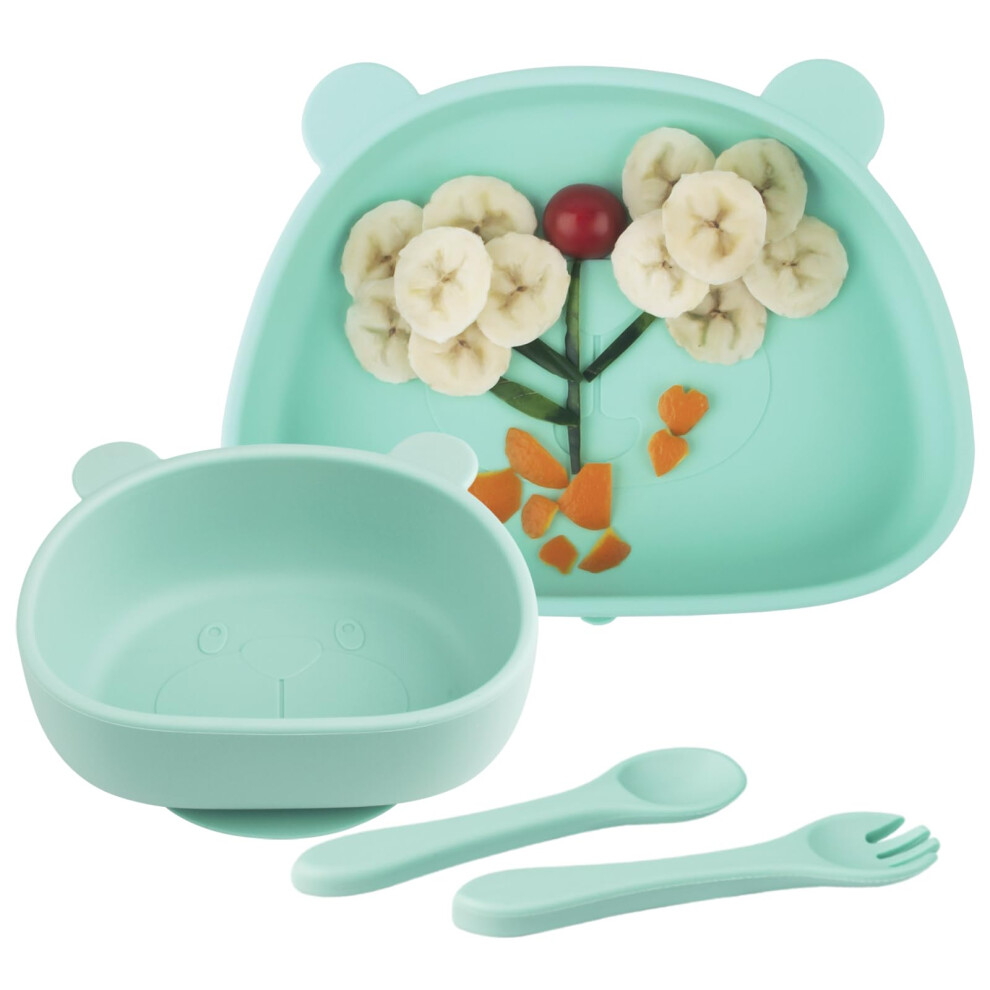 Suction Baby Plate And Bowl Set With Fork Spoon, Silicone Baby Led Weaning Supplies For Toddler Self Feeding, Bpa Free Dishwasher And Microwave Safe Nohlerlife
