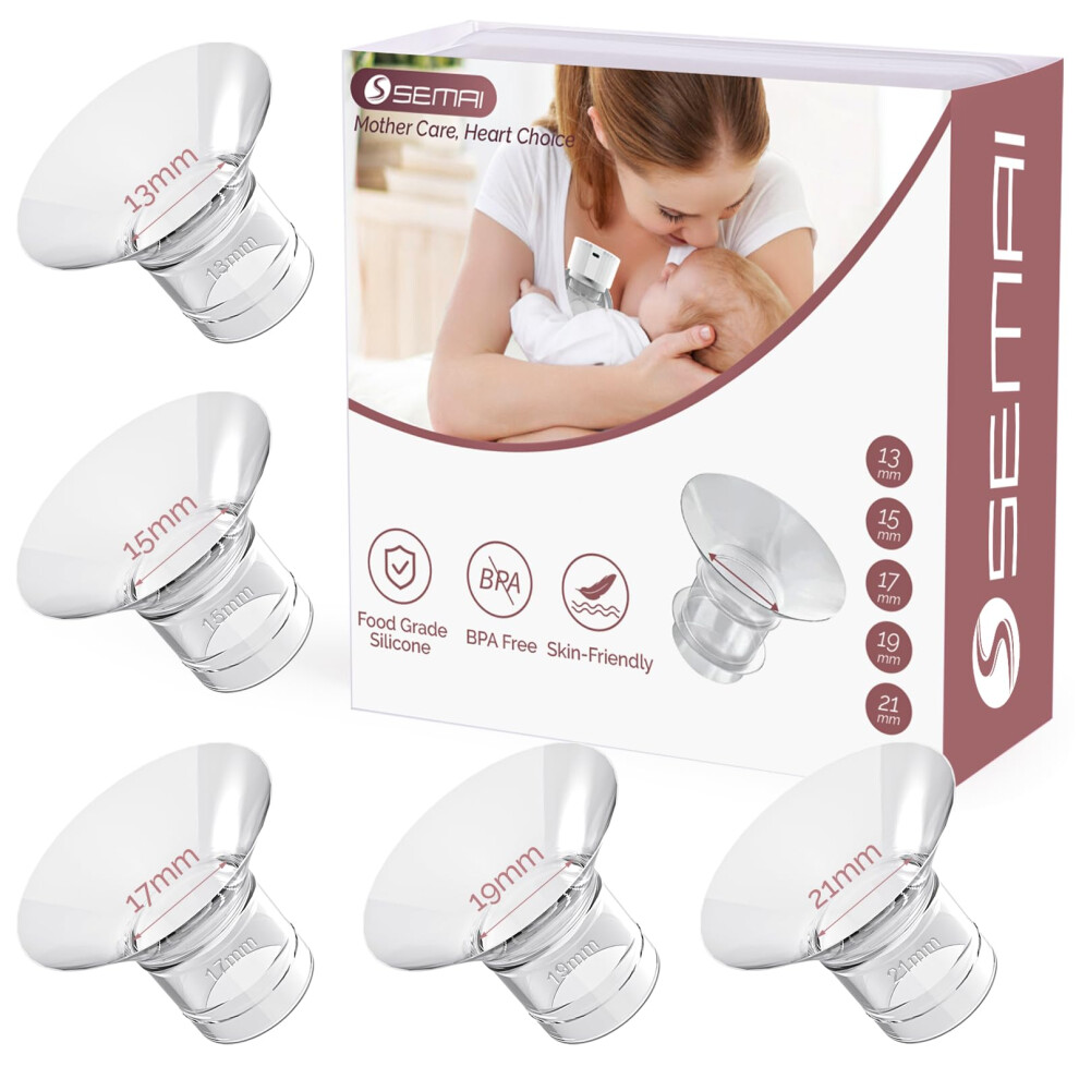 Flange Inserts 13/15/17/19/21Mm Compatible With Medela/Momcozy S12 Pro/S9 Pro/S12/S9/Spectra/Elvie 24Mm Breast Pump Flanges, Reduce 24Mm Nipple Semai