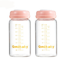 Qmibaby Glass Breast Milk Storage Bottles 240ml 8oz Pink BPA-Free Leak-Proof Natural Baby Bottle for Breastmilk Storage Wide Neck Bottles with Screw