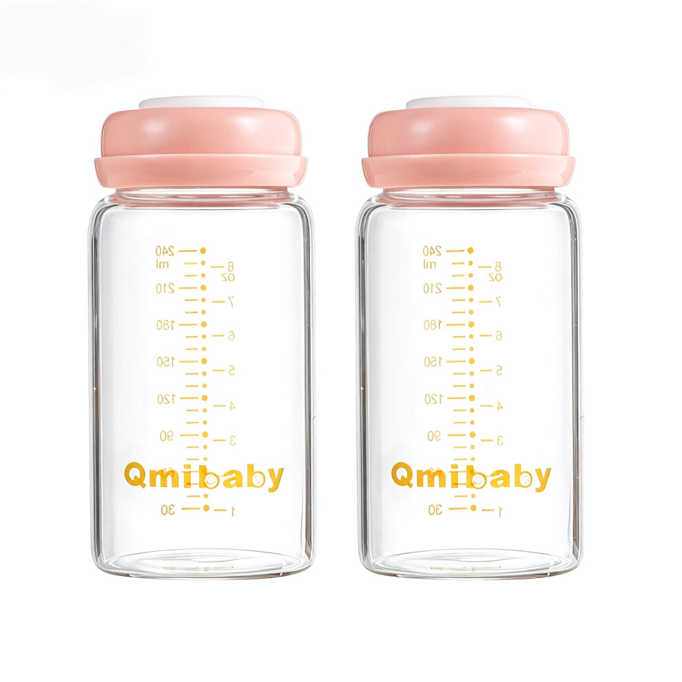 Glass Breast Milk Storage Bottles 240Ml 8Oz Bpa-Free Leak-Proof Natural Baby Bottle For Breastmilk Storage Wide Neck Bottles With Screw Pink Qmibaby