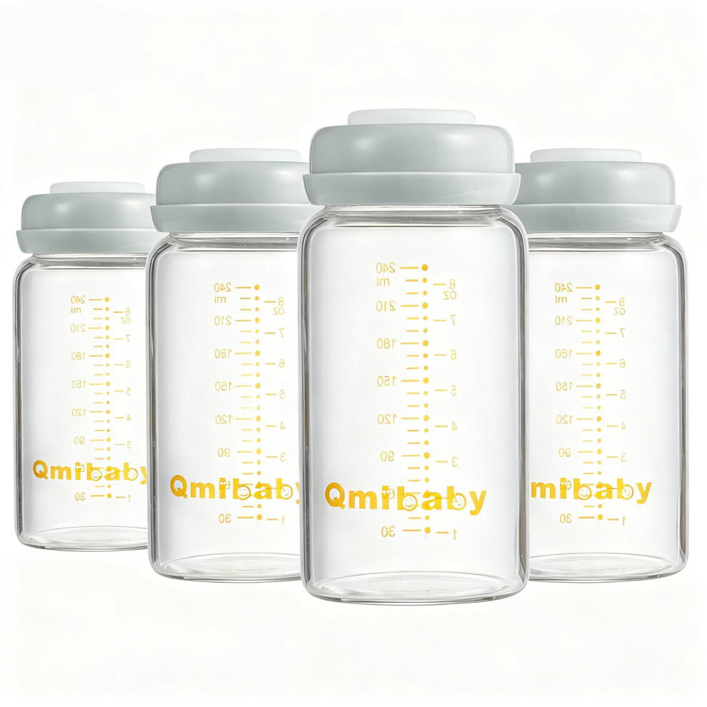 Glass Breast Milk Storage Bottles 240Ml 8Oz Bpa-Free Leak-Proof Natural Baby Bottle For Breastmilk Storage Wide Neck Bottles With Screw Grey Qmibaby