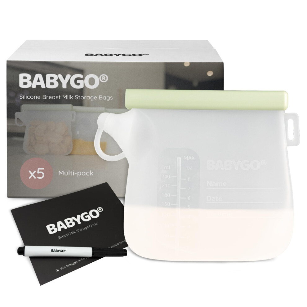 Babygo Babygo? Reusable Silicone Breast Milk Storage Bags ? Bpa-Free, Leak-Proof, Freezer & Dishwasher Safe, Easy Pour Spout, Stand-Up Eco-Friendly