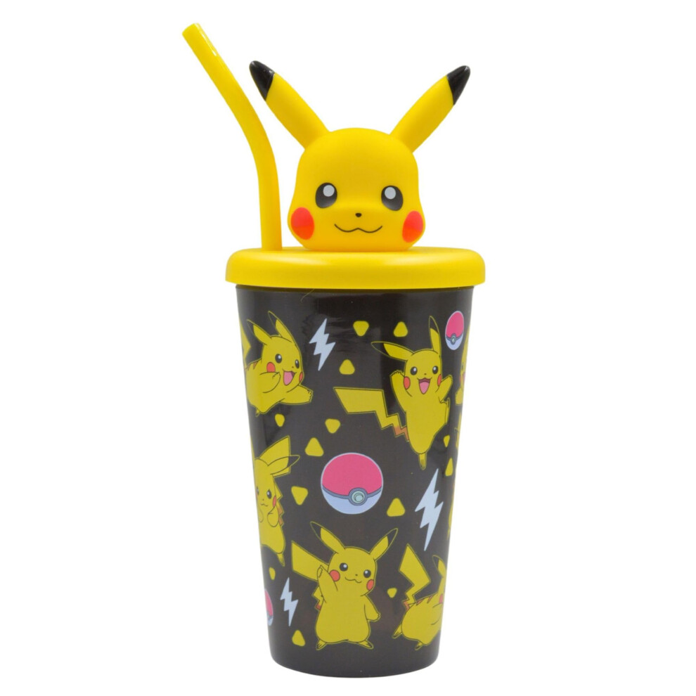 Pokemon Pikachu 3D Figure Lid Soda Cup With Straw 600Ml ? Kids Bpa-Free Plastic Drinks Cup, Screw Top Lid, Reusable Cold Drink Tumbler With Pikachu & Hox