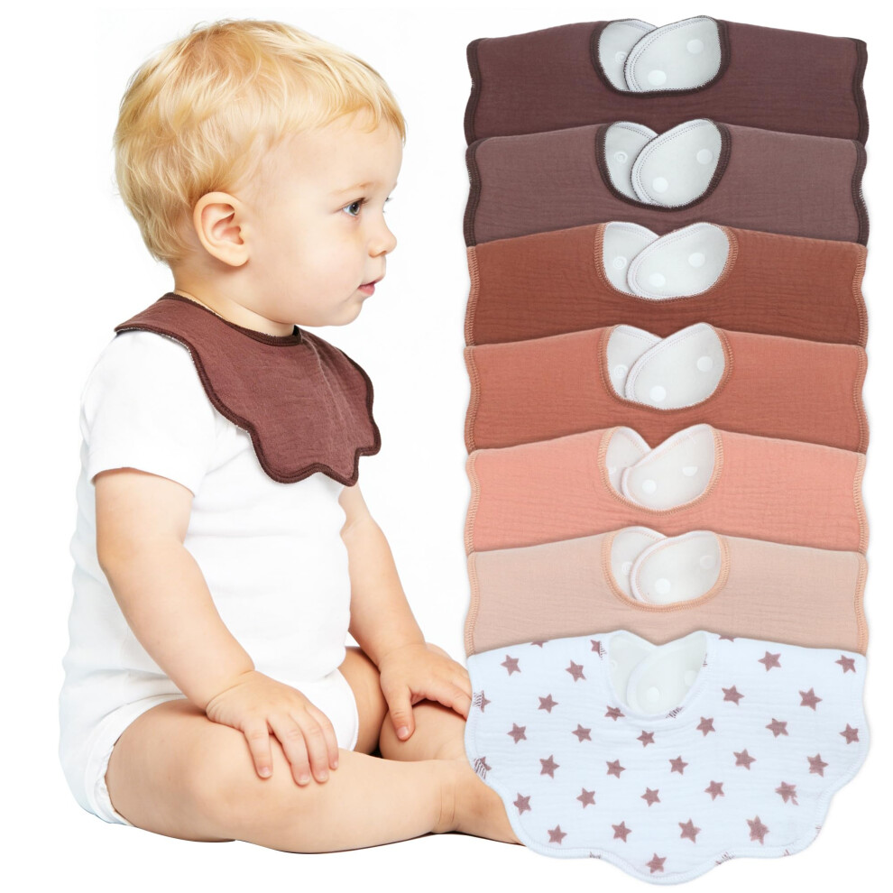 Benoxine Muslin Baby Bibs Soft And Absorbent Adjustable Baby Dribble Bandana Bibs With Adjustable Snaps For Unisex Baby Girls & Boys,7-Pack