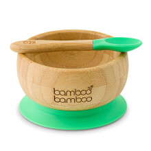 Baby Bowl and Spoon Set for Weaning, Bowl with Silicone Suction Ring, Toddler Bowls with Baby Spoon for Babies from 6 Months (Green)