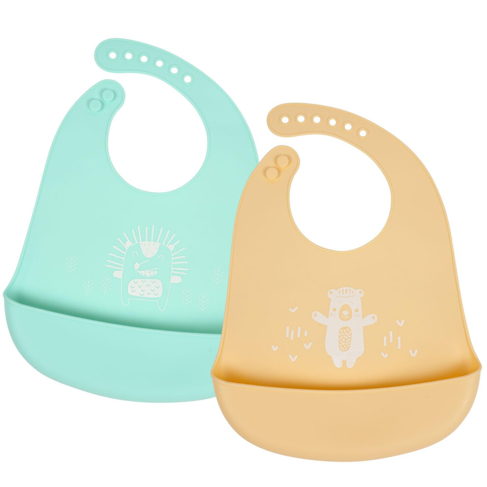 Silicone Baby Bib, 2Pcs Baby Weaning Bibs, Adjustable Waterproof Baby Feeding Bibs With Food Catcher Pocket, Unisex Soft And Easily Wipe Clean Vicloon
