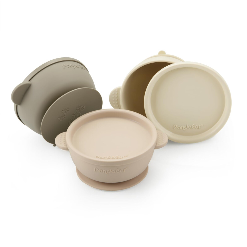 Pandaear 3 Pack Silicone Baby Bowls With Suction| Leak-Proof Stay Put Silicone Bowls With Lids For Babies Kids Toddlers Infants| Food Grade Soft Safe
