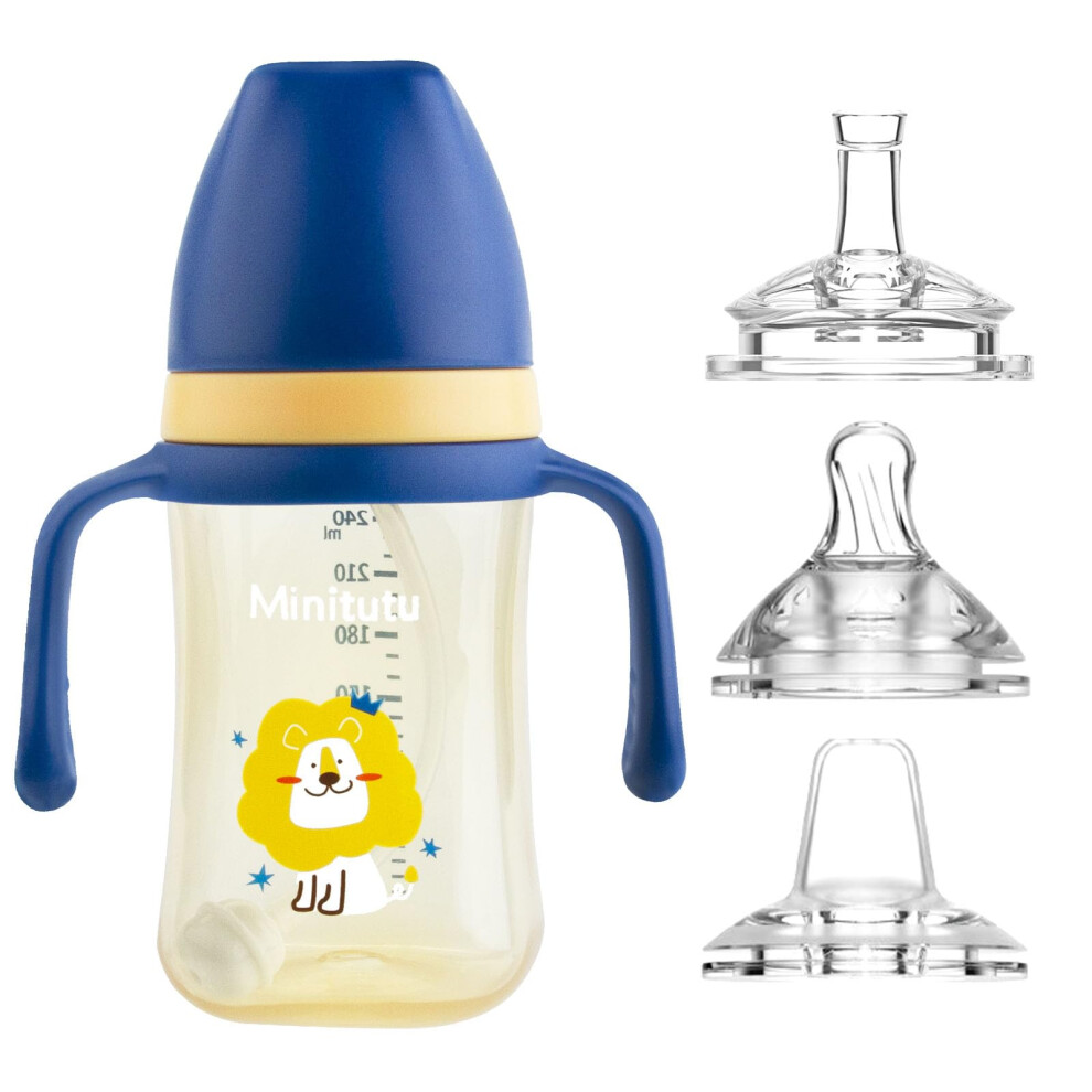 Sippy Cup For Baby 6+ Months, Non-Spill Toddler Straw Cup With Handles, 240Ml/8Oz, 3 Silicone Spouts, Spill-Proof, Leak-Proof, Bpa Free, Nohlerlife