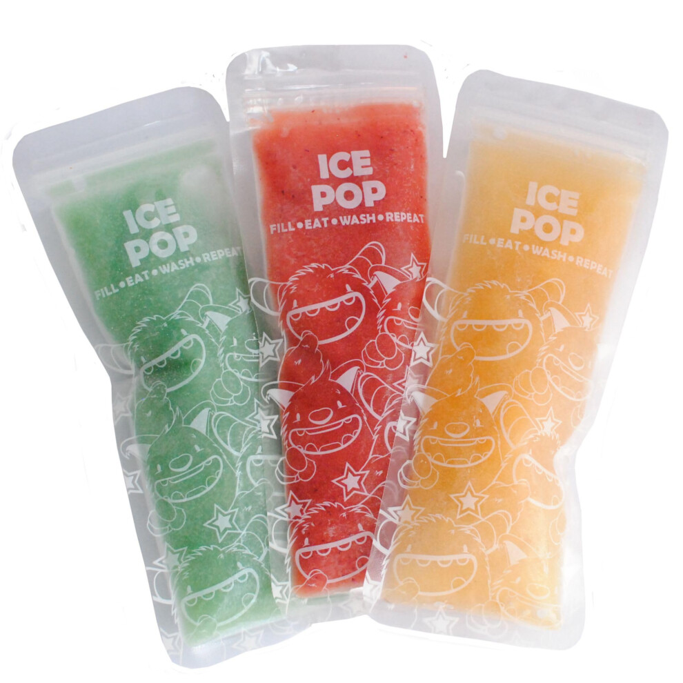 | Reusable Ice Pop Bags | Pack Of 8 | Popsicle Bags | Icepop Bags For Kids (Monsters) Nom Nom Kids
