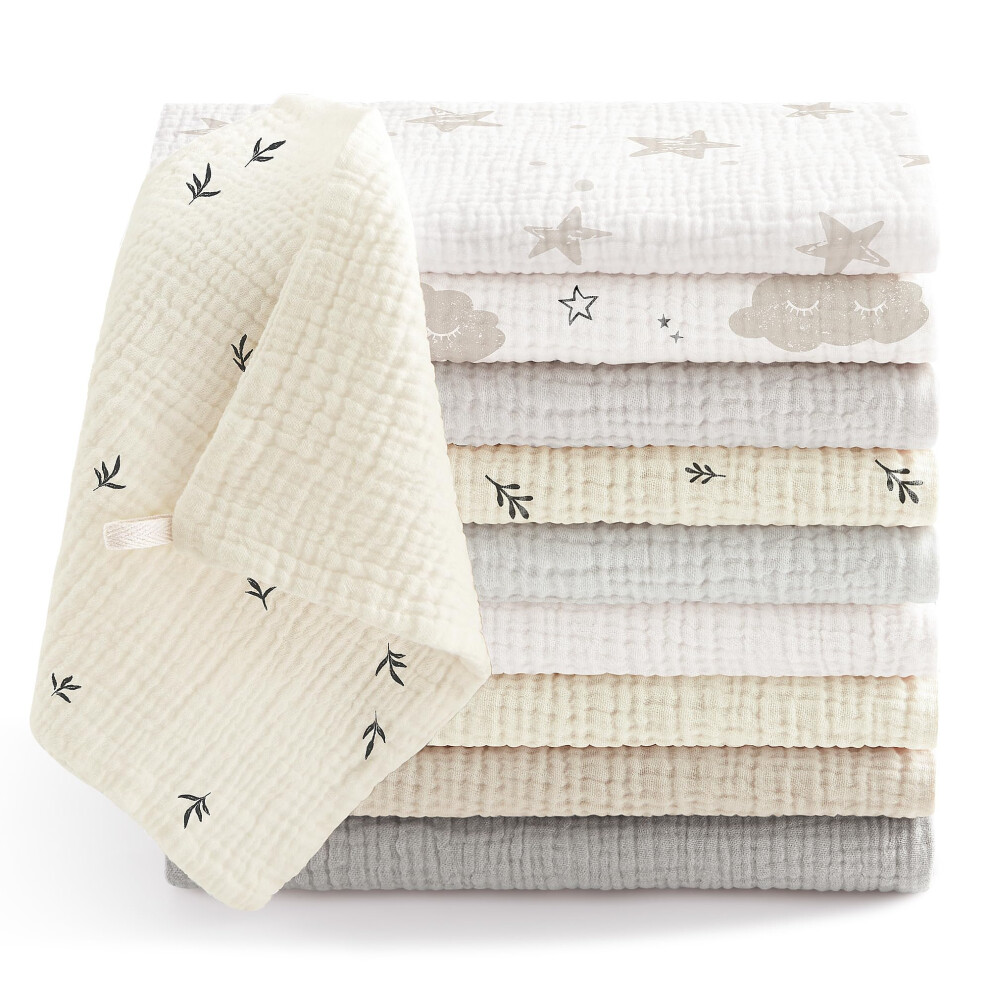 Bearmoss Muslin Squares Cloths 100% Cotton Baby Burp Cloth 25X25cm Large Ultra-Absorbent Burp Cloth Soft Baby Face Towel For Newborn Baby Boy And