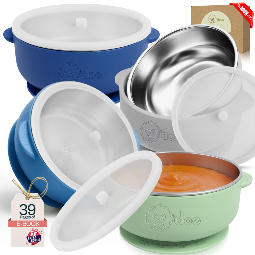 O'doe Suction Bowls For Baby - Non-Toxic Stainless Steel Baby Bowls With Suction 5" Bpa-Free Baby Bowls For Weaning & Self Feeding, Non-Slip Silicone