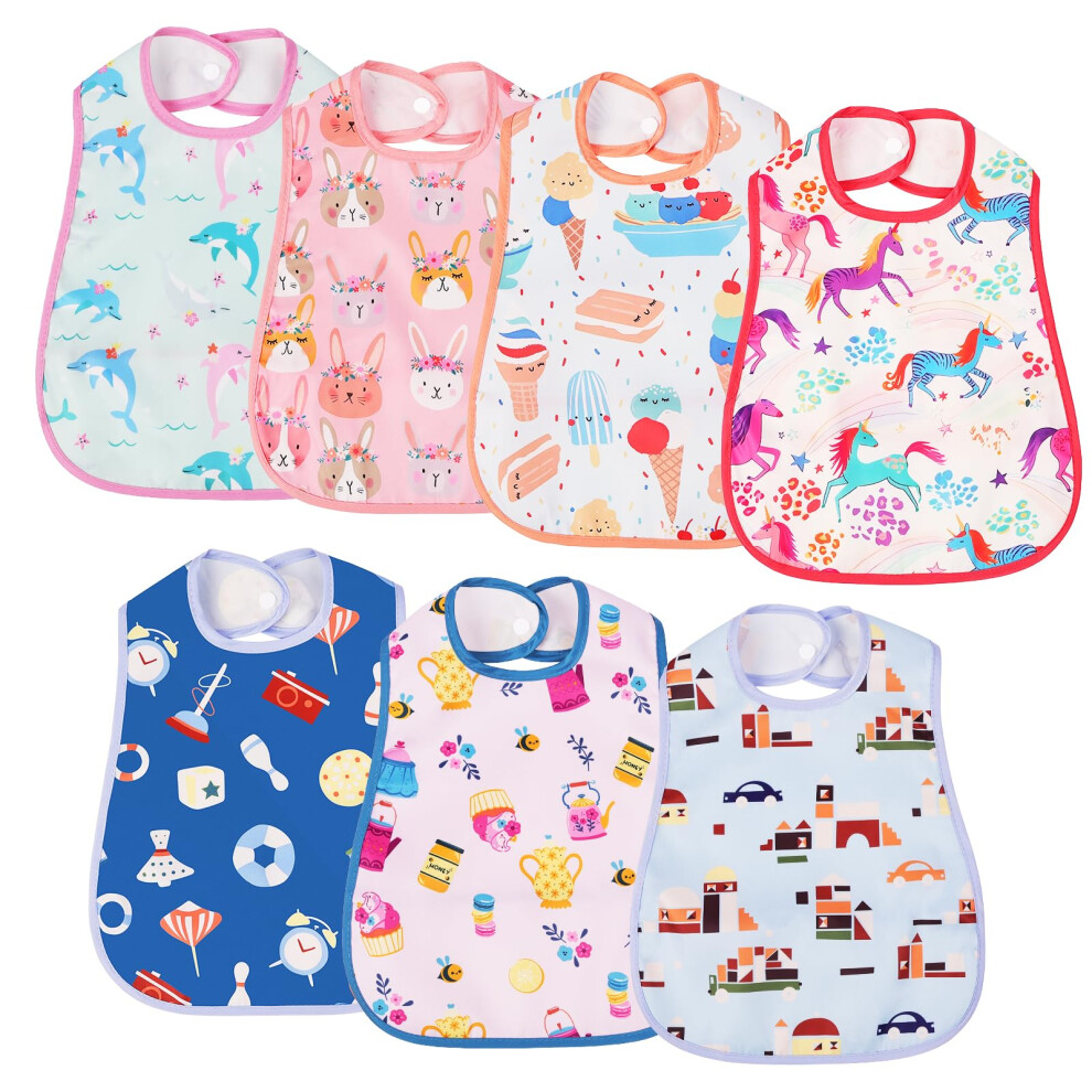 Baby Feeding Bibs, 7Pcs Waterproof Weaning Bandana With Large Pocket For Drool And Food, Suitable For Toddler Infant Kids (Girl-B) Aolso