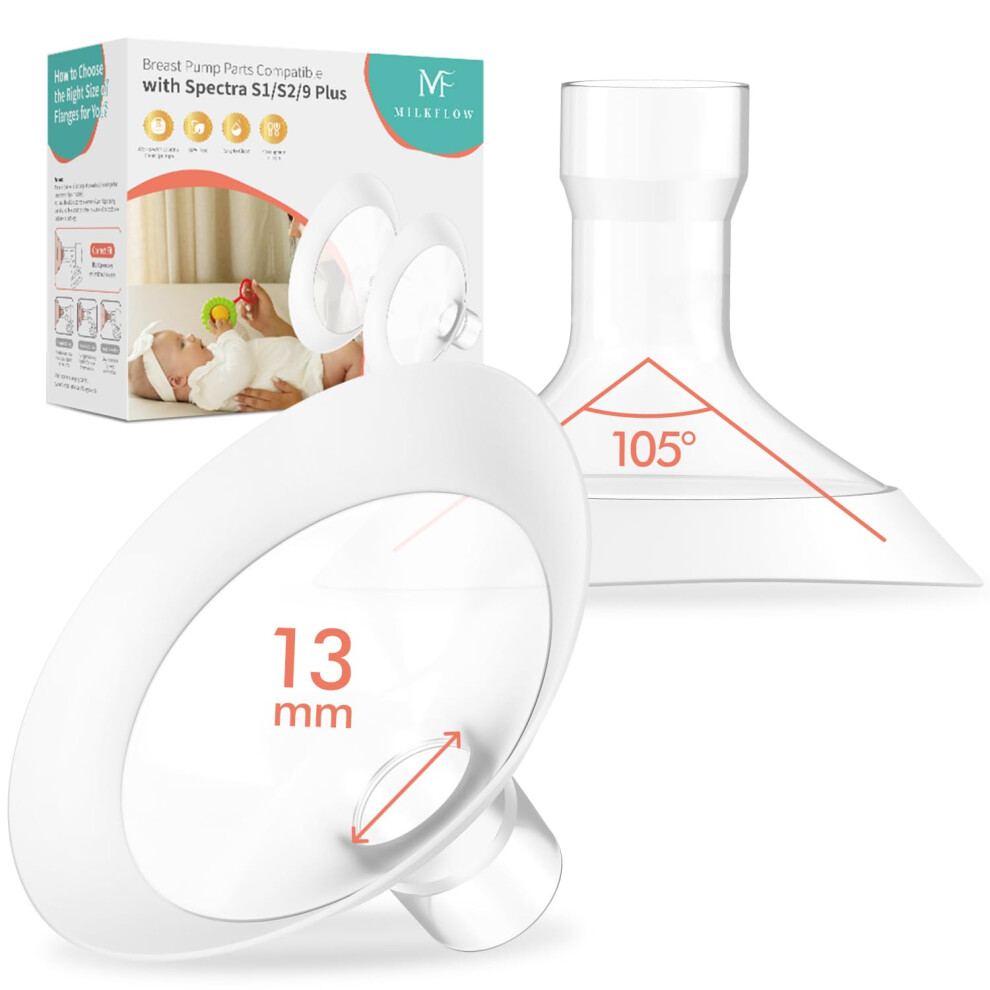 2Pcs 13Mm Breast Flanges For Medela Breast Pump, 105? Wide Angle Soft Flex Rim, Compatible With Pump In Style, Symphony, Freestyle, Sonata, Maxflow, Milkflow