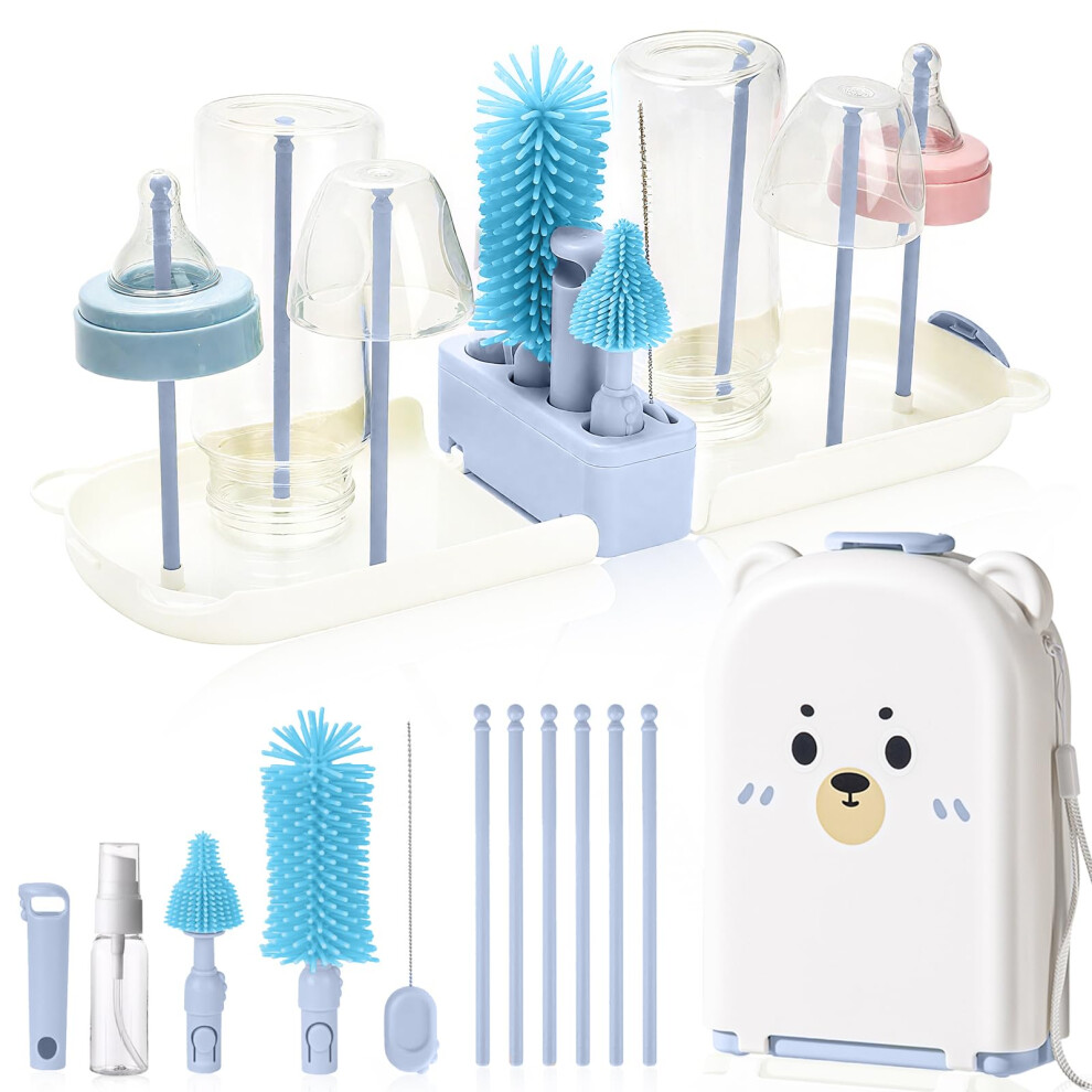 Travel Bottle Brush Baby? Portable Baby Travel Essentials - Cleaning Brush/Nipple & Straw Cleaner/Soap Dispenser/Drying Rack Feeding Wesweet