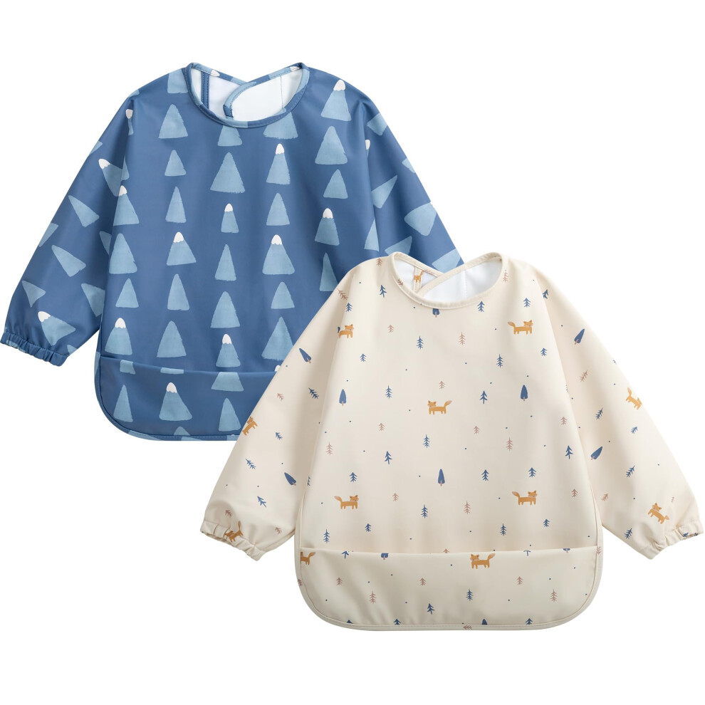 Little Dimsum Bibs With Sleeves-Waterproof Baby Bibs For Baby Led Weaning, Long Sleeved Toddlers Feeding Bib Apron, Food Protection Large Pocket