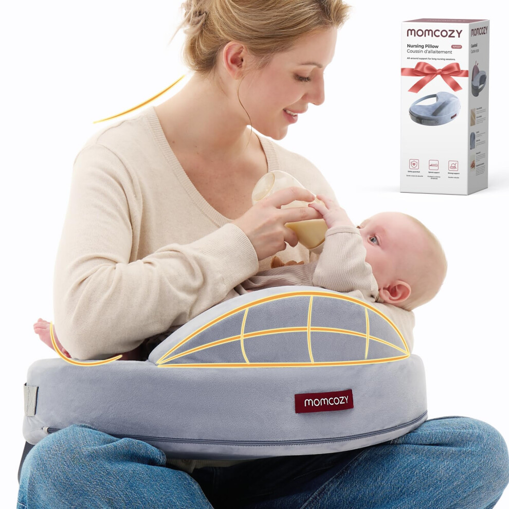 Momcozy Innovative Safety Fence Nursing Pillow - Firm & Springy Memory Foam - Stable, Ergonomic Support & Comfort - Wider Breastfeeding Cushion,