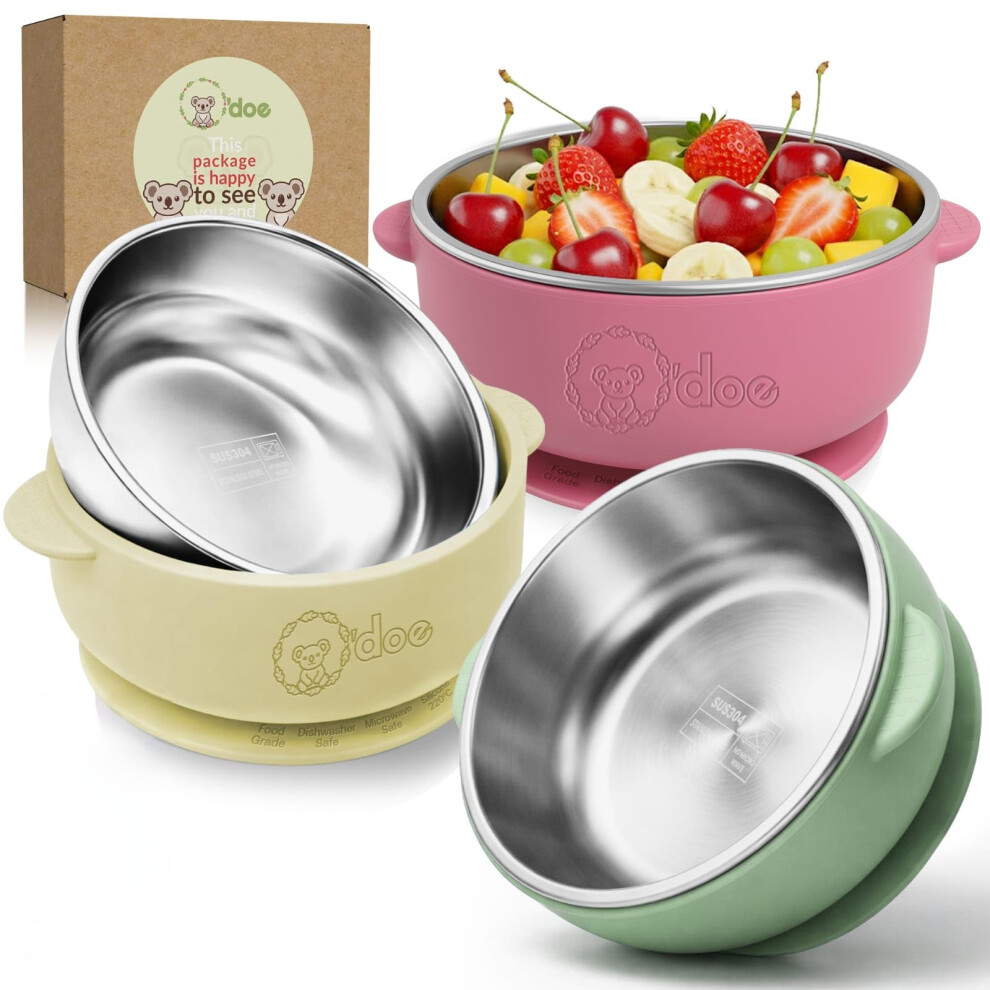 O'doe Suction Bowls For Baby - Non-Toxic Stainless Steel Baby Bowls With Suction 5" Bpa-Free Baby Bowls For Weaning & Self Feeding, Non-Slip Silicone